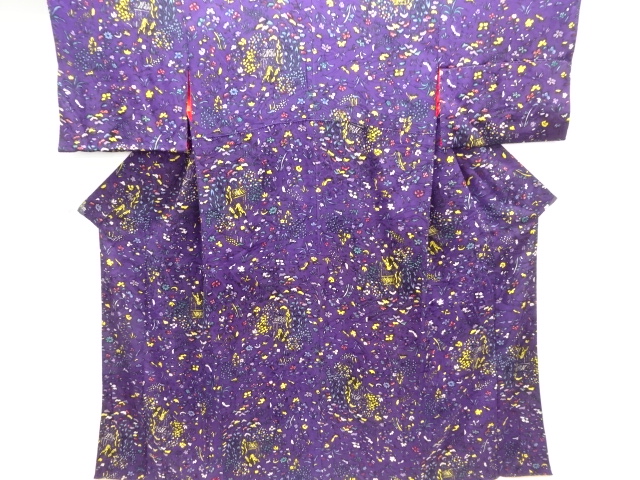 JAPANESE KIMONO / ANTIQUE KIMONO / TAISHO ROMAN STYLE / MON KINSHA / FLORAL PLANTS